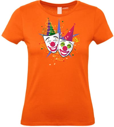 Dames T-shirt Carnaval Masker | Carnaval | Carnavalskleding Dames Heren | Oranje | maat XS