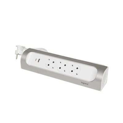 Legrand 90 graden monteerbare contactdoos 3X2P+A USB A+C 1M Aluminium (Europese Stekkerdoos) - 694502 [5 stuks]
