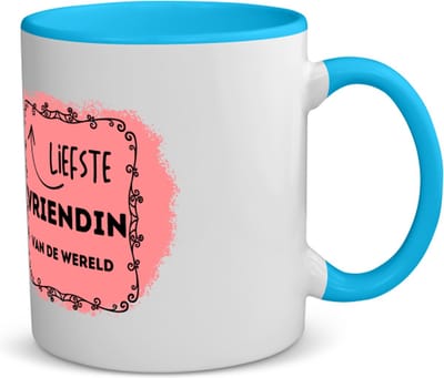 Akyol - liefste vriendin van de wereld koffiemok - theemok - blauw - Vriend/vriendin - de liefste vriendin - valentijnsdag - verjaardag - cadeautje voor vriendin - kado - geschenk - 350 ML inhoud