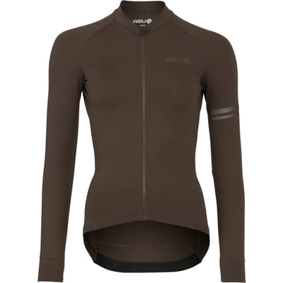 AGU Solid - Fietsshirt Lange Mouwen - Dames - Bruin - XL - Slim Fit - 4-Way Stretch - YKK Rits met Camlock - 3 Achterzakken