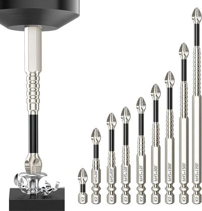 Set van 9 Hoogwaardige Magnetische Schroevendraaier Boorbitjes met Anti-Slip Tanden voor Klopboormachine