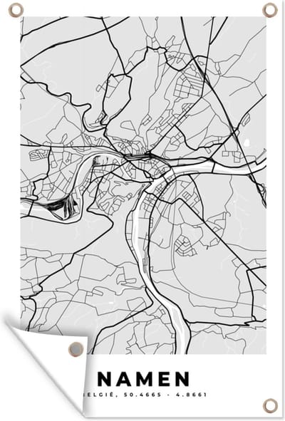 Muurdecoratie België – Namen – Stadskaart – Kaart – Zwart Wit – Plattegrond - 120x180 cm - Tuinposter - Tuindoek