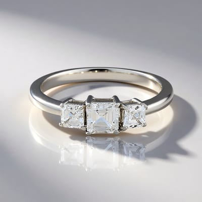 Cavill - Zilveren ring 925 Sterling Zilver - Platina verguld - 3 Tanzanian Asscher zirkonen 0,90 ct - Elegante ringen dames 21x19 mm