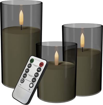 NAIZY 3x LED Kaarsen Kerstkaarsen Theelichtjes draadloos warm wit Kerstkaars met timerfunctie afstandsbediening kaars met clip, voor feestdecoratie bruiloft feest met Batterij, Grijs
