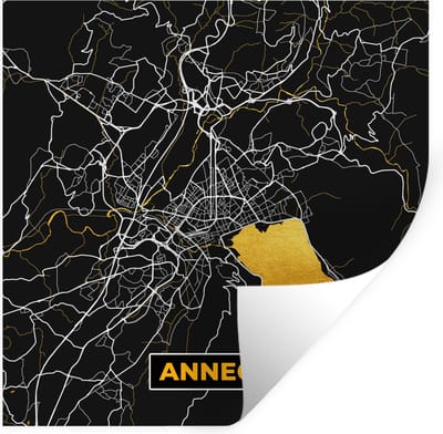 Muurstickers - Sticker Folie - Annecy - Plattegrond – Stadskaart – Frankrijk - Kaart - 100x100 cm - Plakfolie - Muurstickers Kinderkamer - Zelfklevend Behang XXL - Zelfklevend behangpapier - Stickerfolie