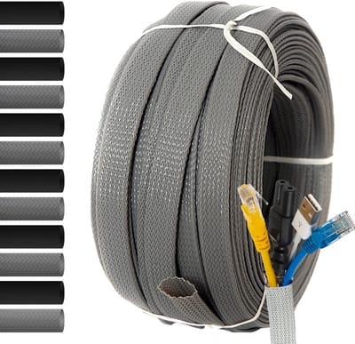 Gevlochten Kabelkous Ø 12mm, L 100m • Verzamel, Bescherm en Verberg Kabels • GRIJS • INDUSTRIEEL STANDARD