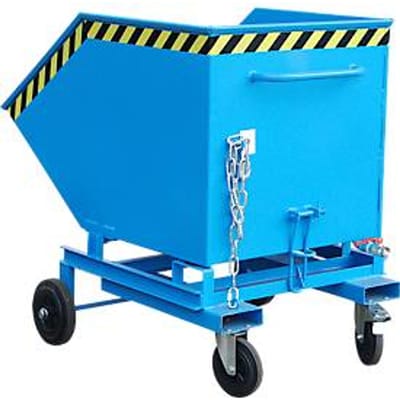 Spanencontainer Bauer SKW-ET 1000, staal, blauw, B 1395 x D 1070 x H 1220 mm, 600 l, tot 300 kg, rollen, handmatig kiepen, met inrijvakken