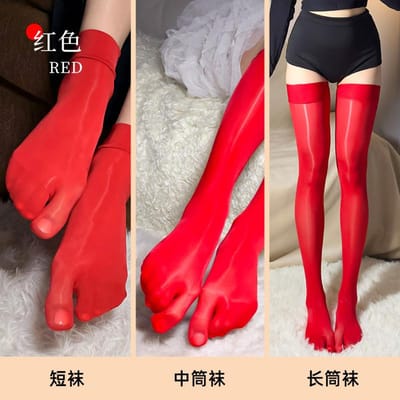 Chaussettes Cinq Doigts Unisexes Huile de Cheval Chaussettes en Soie Brillante Pointe Séparée Longueur Mi-Jambe Hautes Genoux Chaussettes d'Été Lisses Bas Auto-Maintien A