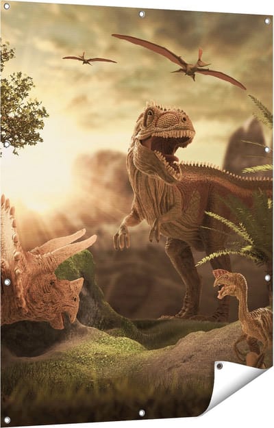 Gards Tuinposter Dinosauri�rs in de Natuur - Dino's - 90x120 cm - Tuindoek - Tuindecoratie - Wanddecoratie buiten - Tuinschilderij