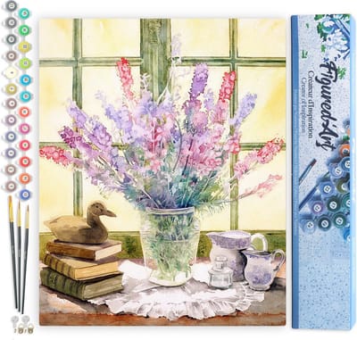 Figured'Art Schilderen op Nummer Volwassenen canvas Lupine boeket - Handwerk acrylverf Kit DIY Compleet - 40x50cm zonder frame
