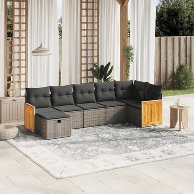 vidaXL - 7-delige - Loungeset - met - kussens - poly - rattan - grijs