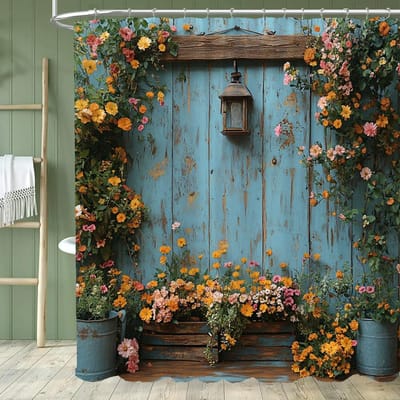 Serene Tuin Douchegordijn - Met Haken, Levendige Natuurlijke Rustieke Tuin en Bloemen Badkamergordijnen Huisdecoratie Gordijn 180x210cm-70x83in