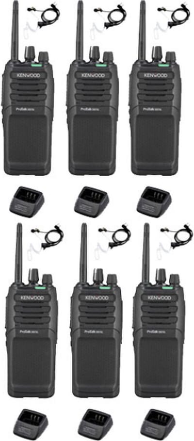 Set van 6 Kenwood TK-3701D IP55 Portofoon met beveiliging oortje en tafellader