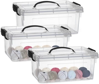 Plasticforte Opslagbox - 3x - met deksel - transparant grijs - 8.5 liter - 36 x 26 x 15 cm - kunststof - opbergdoos - opbergen