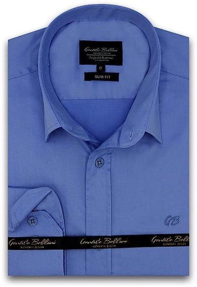 Heren Overhemd - Slim Fit - Luxury Plain Satijn - Blauw - Maat S