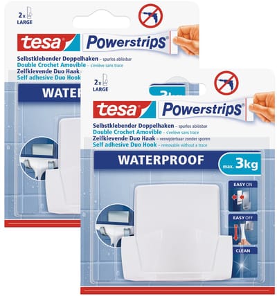 Tesa Powerstrips duohaak - 2x - waterproof - Verwijderbare haken - Opplak haken - Klusbenodigdheden - Huishouden