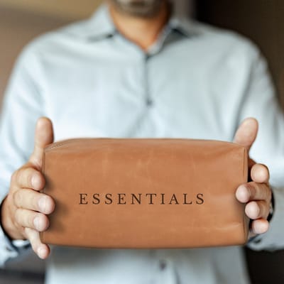 Leren Toilettas - Bruine Toilettas "ESSENTIALS" - Toilettassen Leer - Heren & Dames