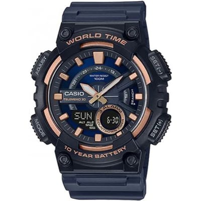 Casio Jeugdserie Ronde Dubbele Display Tien Jaar Batterij Trendkleur Blok Dubbel Display Kwarts Uurwerk Horloge Mannen Horloges Zwart AEQ-110W-2A3 Random Watch Box,Black Watch Case black