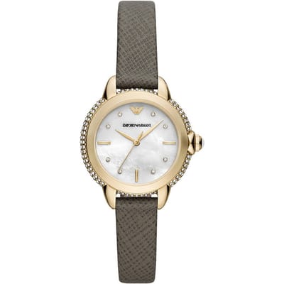 Emporio Armani Mia AR11526 Horloge - Leer - Grijs - Ø 32 mm