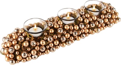 Dekoratief | Tafelstuk lang m/kerstballetjes, goud, pvc, 39x11x7cm | A245537
