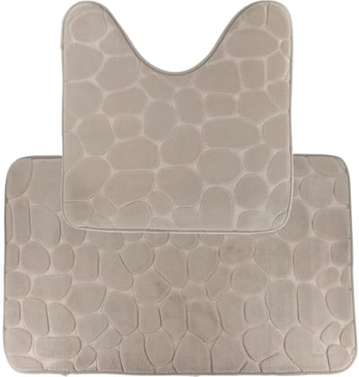 Tendance Badkamer Matten set Pebble - toilet en bad mat - taupe - memory foam - microfiber
