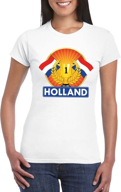 Wit Nederland kampioen t-shirt dames - Holland supporter shirt S