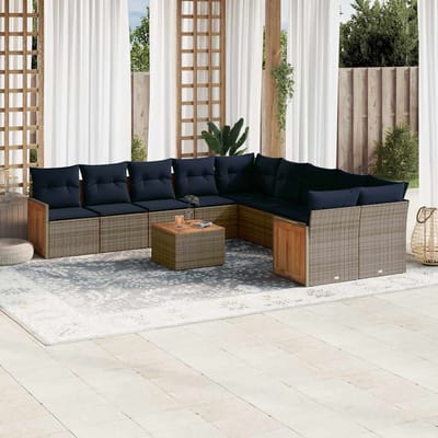 vidaXL - 11-delige - tuinbankset - met - kussens, - grijs - polyrotan