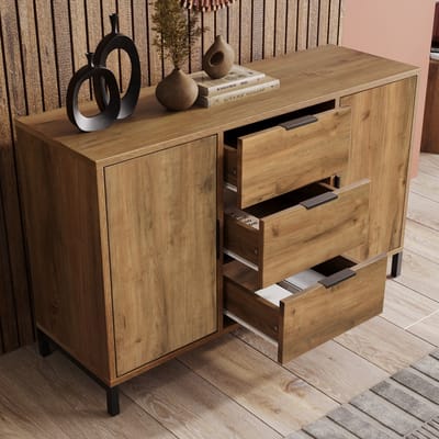 STILVORA Dressoirs - Ladekast Met 2 Deuren En 3 Lades - Ruime Opbergkast - Geschikt Voor Woonkamer - Spaanplaat - 120x40x76 cm - Bruin