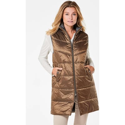 Lang gewatteerd vest met opstaande kraag - bruin - Gr. 38 van Goldner Fashion