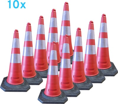 Pion - pionnen 75cm met rubber voet - verkeerskegel - 10 stuks