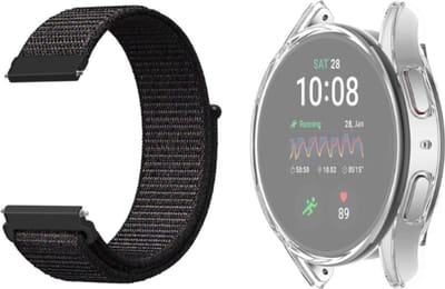 Strap-it Siliconen band Zwart + TPU Case Transparant - Geschikt voor Samsung Galaxy Watch 7 44mm - Bescherming hoesje voor Galaxy Watch 7 44mm smartwatch - Sport band zwart + TPU Case Transparant