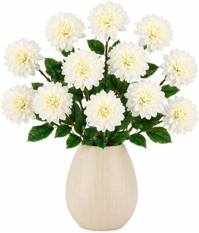 Mica Decorations Kunstbloem Dahlia Floristic - 12x - H75 cm - wit - kunststof - stelen kunstbloemen - boeket - bloemetjes