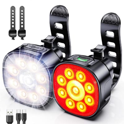 TOVBMUP Fietslampjes - Fietsverlichting USB oplaadbaar - Voorlicht & Achterlicht - Led Fietslamp - Valbestendig - Koplamp fiets - 8+7 Lichtstanden - IP65 Waterdicht - Zwart