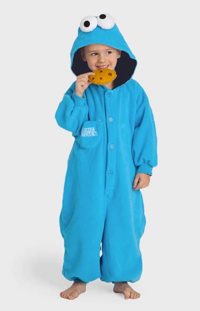 KIMU® Onesie Koekiemonster Baby Pakje - Maat 62-68 - Koekiemonsterpak Kostuum Blauw Sesamstraat Pak - Peuter Boxpakje Huispak Jongen Meisje Festival