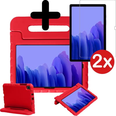 Hoesje - Geschikt voor Samsung Galaxy Tab A7 (2020) - Met 2x Screenprotector - Kinderhoes - Shockproof Bumper - Kidsproof Case - Tablethoes - Kinder Hoes Cover - Rood