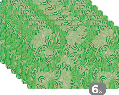 Placemat - Placemats kunststof - Patronen - Abstract - Bladeren - Groen - 45x30 cm - 6 stuks - Hittebestendig - Anti-Slip - Onderlegger - Afneembaar