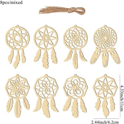 8 stuks/set Houten Dromenvanger Knutselwerk Veer Vorm Hangend Ornament Voor Huis Verjaardagsfeest Decoraties Kinderen DIY Schilderen Cadeaus beige