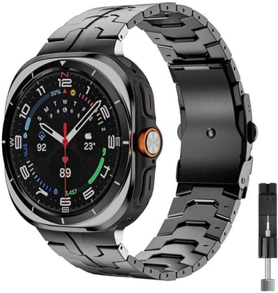 Stravo titanium bandje 'Iron' - Geschikt voor Samsung Galaxy Watch Ultra 2 (2026) / Ultra (2024/2025) – Donkergrijs – premium metalen schakelband met inkortset – stijlvolle en duurzame horlogeband voor Samsung smartwatch