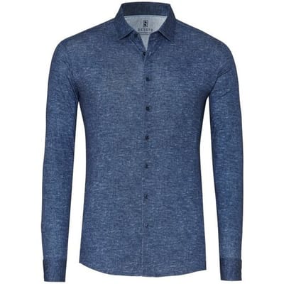 Desoto Overhemd Linnen Look Casual Kent Navy / male