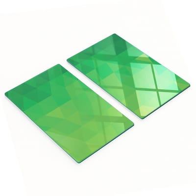 Glazen snijplanken voor in de keuken met groene veelhoekige afbeeldingen, 2x30x52 cm