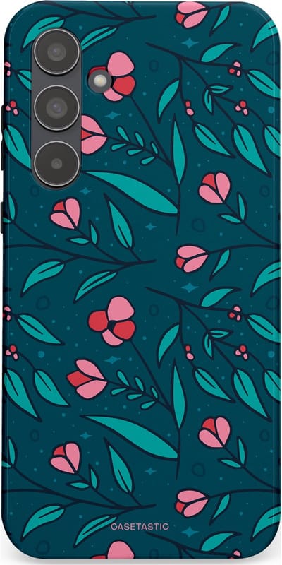 Casetastic hoesje geschikt voor Samsung Galaxy A55 - Dubbellaagse bescherming - Blauwe Groene Bloemenpracht - Fashion Case - Petrol Donkergrijs