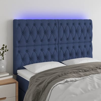vidaXL - Hoofdbord - LED - 144x7x118/128 - cm - stof - blauw