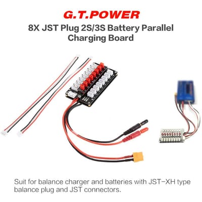 G.T.POWER 8X JST-stekker 2S/3S Lipo Batterij Parallel Laadbord voor zwart