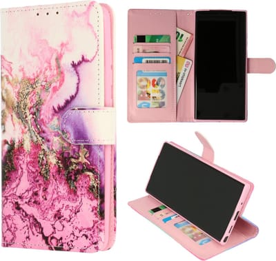HB Hoesje Geschikt voor Apple iPhone SE (2022 / 2020) - Apple iPhone 7 & 8 - Portemonnee Book Case met Print - Hoes met Pasjeshouder, Magneetlipje en Standaardfunctie - Marmer Paars