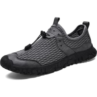 Zomer Nieuwe Herenmode Alles-Passende Mode Schoenen Lichtgewicht Antislip Platte Hak Ademend Gesloten Teen Outdoor Mesh Schoenen 46 grijze kleur