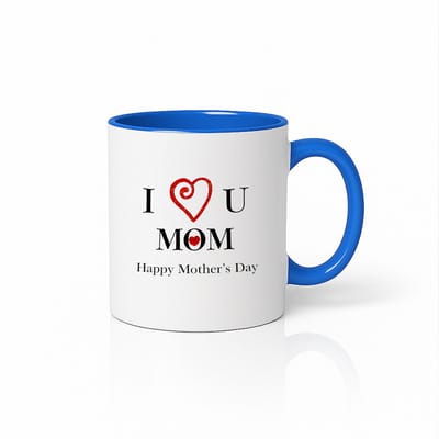 I Love You Mom Koffiemok - Moederdag Cadeau 2026 - Blauw/Wit - 330ml