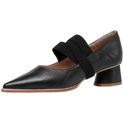 Nieuwe Echt Lederen Elastische Band Damesschoenen Mode Mode /Herfst Puntige Neus Lage Pumps Dikke Hak Schoenen Vrouw Maat 34 -40 35