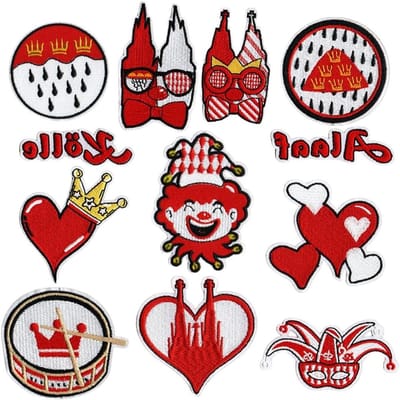 Carnaval Patches voor Kostuums - Clown en Hippie Motieven - Strijkapplicaties voor Kinderen en Vrouwen in Rood en Wit