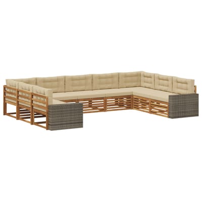 vidaXL - Buiten - bank - set - 9 - st - Natuurlijk - en - Beige - Massief - Acacia - Hout