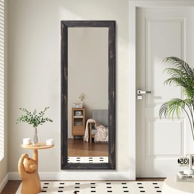 SnelShoppen - Grote wandspiegel met houten frame, rechthoekige hangspiegel 120x40 cm, zwart voor slaapkamer, woonkamer, badkamer, entree, hal